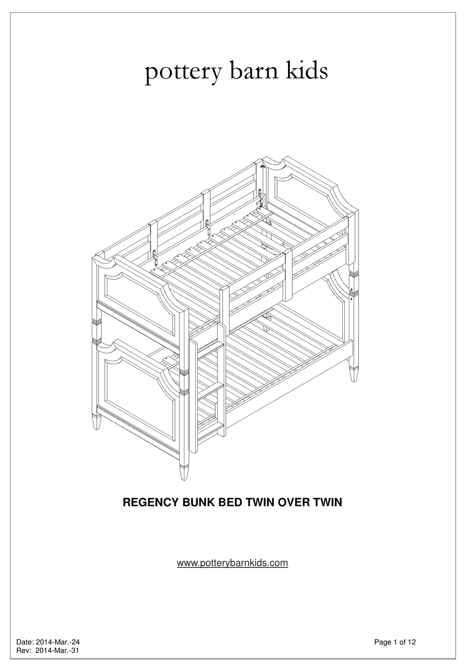 POTTERY BARN KIDS REGENCY TWIN OVER TWIN MANUAL Pdf Download ManualsLib