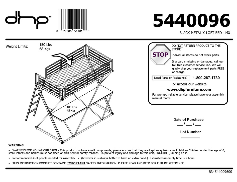 Dhp 5440096 Assembly Manual Pdf, Metal Loft Bed With Desk Assembly Instructions