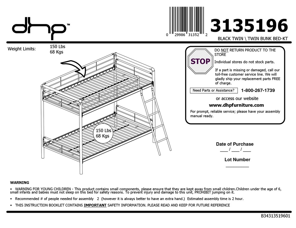 Dhp 3135196 Assembly Manual Pdf, Metal Twin Bunk Bed Assembly Instructions Pdf