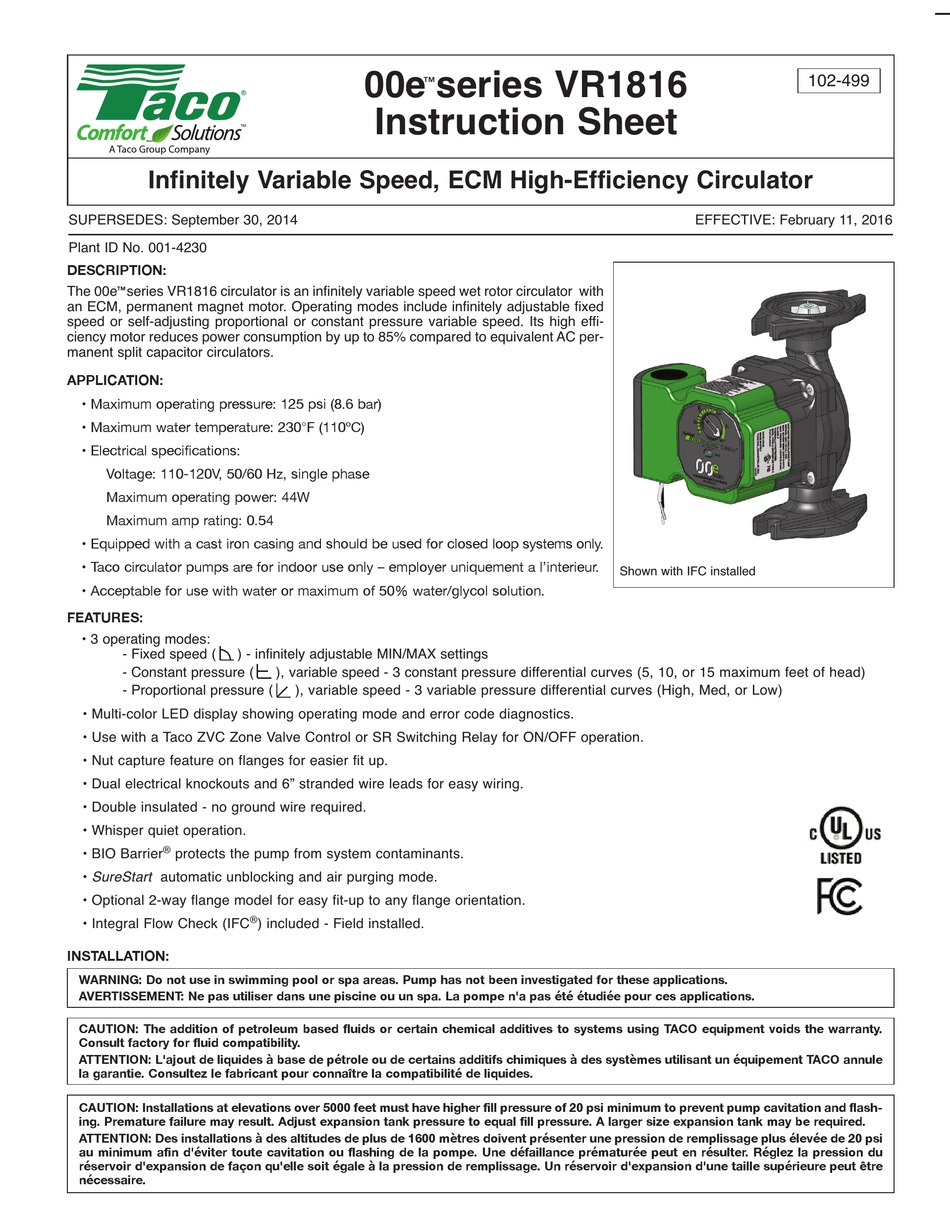 TACO 00E SERIES INSTRUCTION SHEET Pdf Download ManualsLib