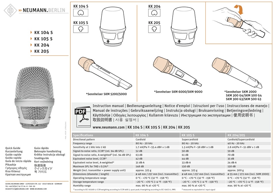 NEUMANN.BERLIN KK 204 INSTRUCTION 