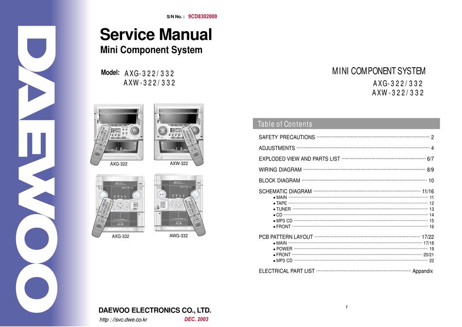 DAEWOO AXG-322 SERVICE MANUAL Pdf Download | ManualsLib