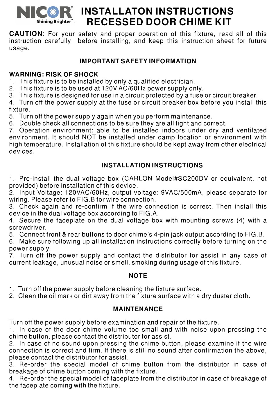 NICOR 18888 INSTALLATION INSTRUCTIONS Pdf Download ManualsLib