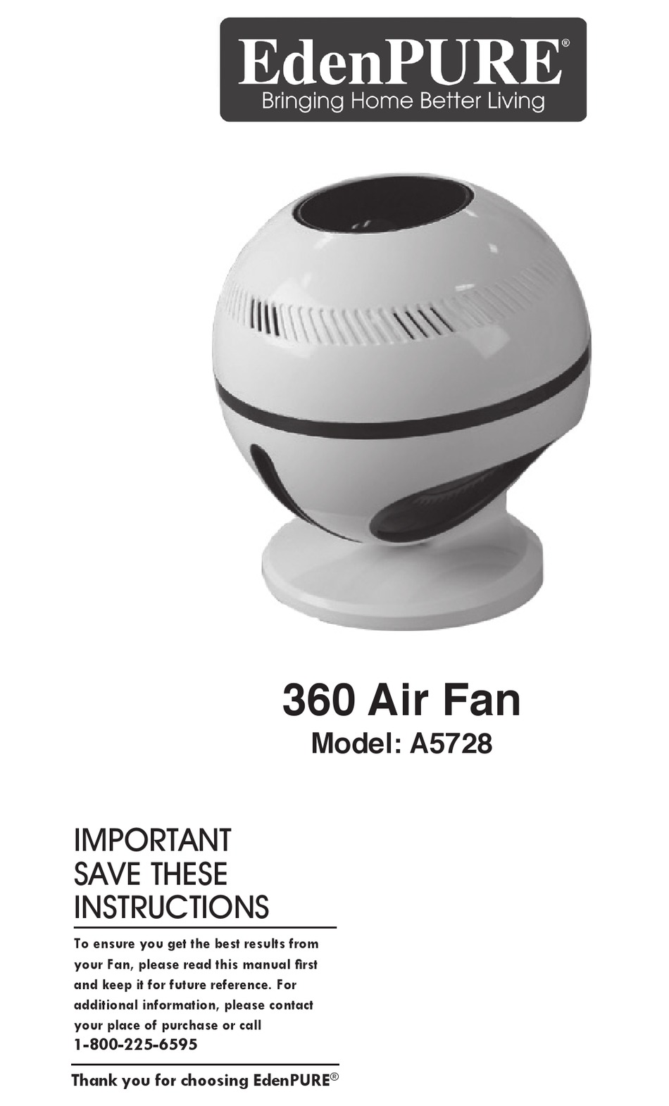 EdenPURE 360 Air Fan Important 