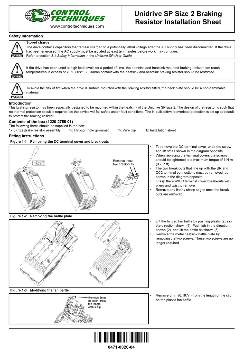 CONTROL TECHNIQUES UNIDRIVE SP SIZE 2 INSTALLATION SHEET Pdf Download