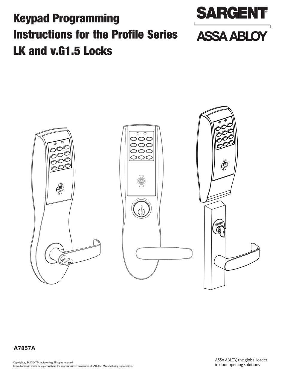 ASSA ABLOY SARGENT PROFILE LK SERIES PROGRAMMING INSTRUCTIONS MANUAL ...