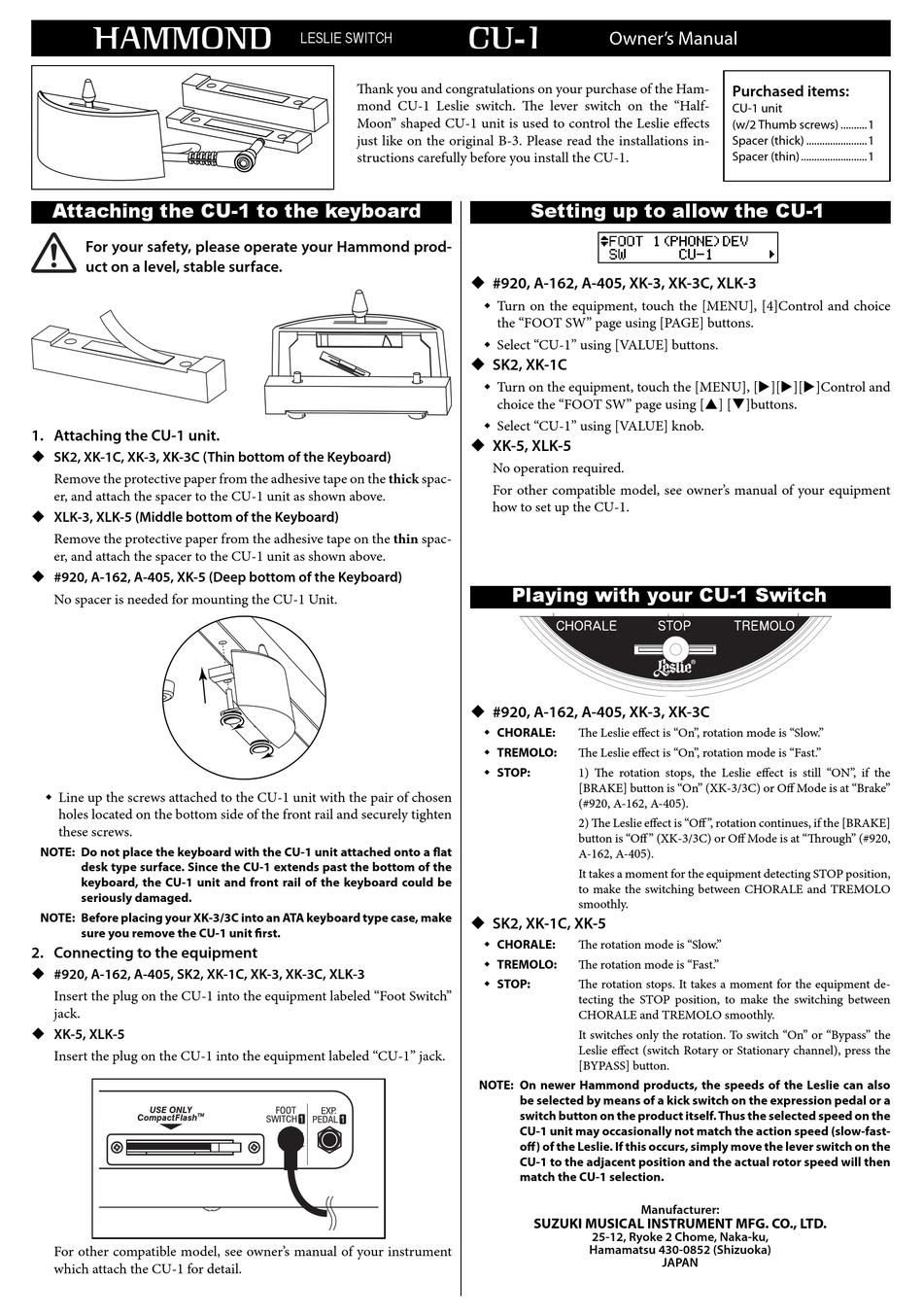 Hammond Leslie Cu 1 Owner S Manual Pdf Download Manualslib