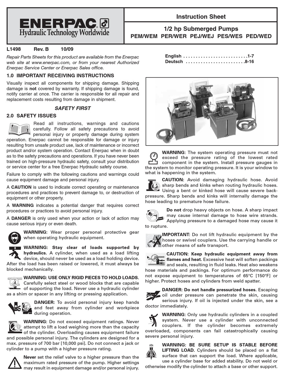 ENERPAC PEM INSTRUCTION SHEET Pdf Download | ManualsLib