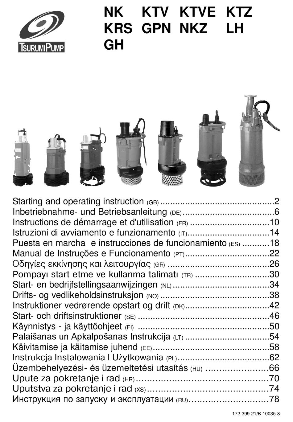 Tsurumi Pump Nk Starting And Operating Instructions Pdf Download Manualslib