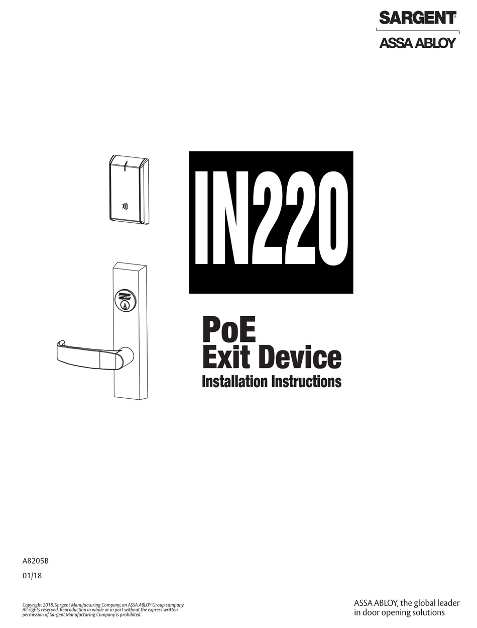 ASSA ABLOY SARGENT IN220 INSTALLATION INSTRUCTIONS MANUAL Pdf Download ...