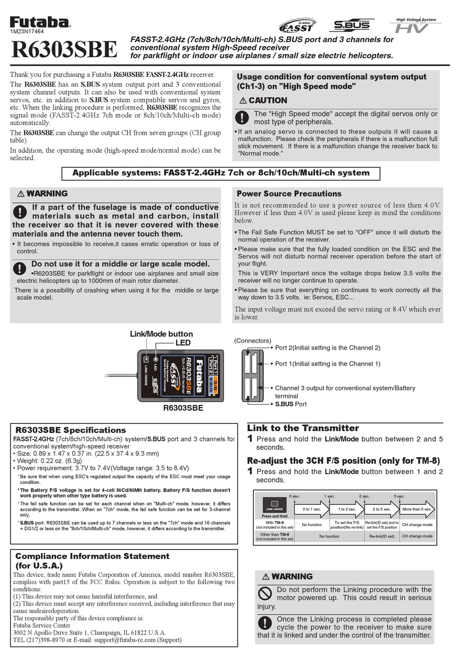 FUTABA R6303SBE QUICK START MANUAL Pdf Download ManualsLib