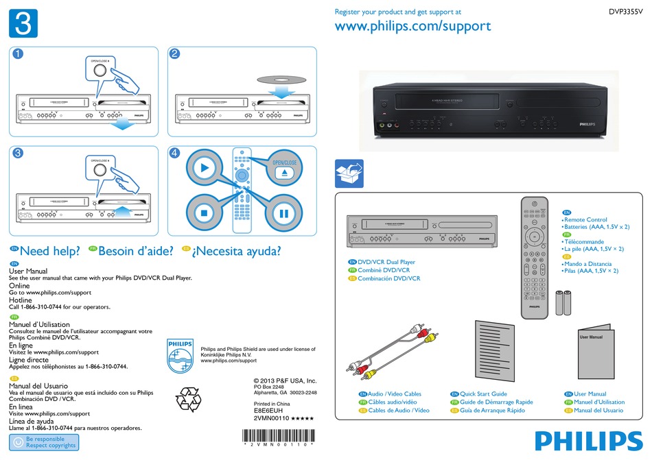 PHILIPS DVP3355V QUICK START MANUAL Pdf Download | ManualsLib