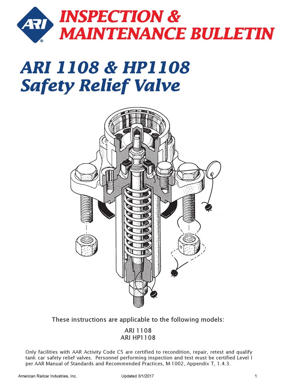 ari safety valve manual in stock