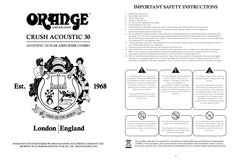 ORANGE CRUSH ACOUSTIC 30 MANUAL Pdf Download ManualsLib