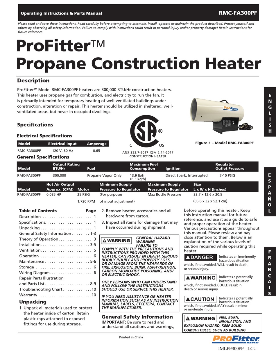 PROFITTER RMC-FA300PF OPERATING INSTRUCTIONS u0026 PARTS MANUAL Pdf Download |  ManualsLib
