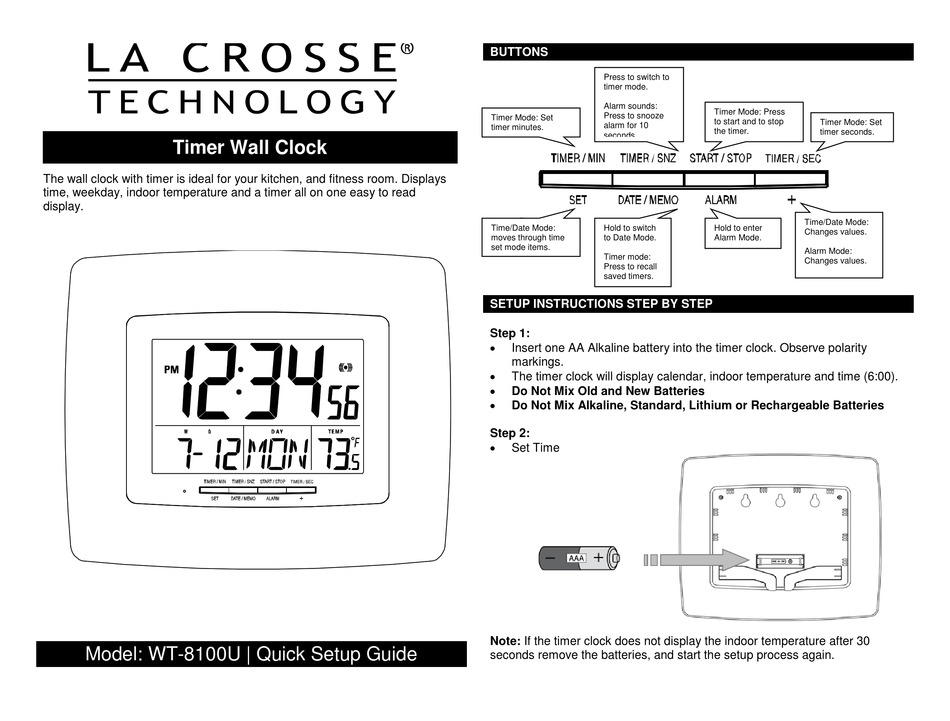 LA CROSSE WT8100U QUICK SETUP MANUAL Pdf Download ManualsLib