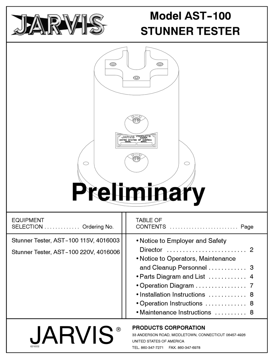 JARVIS AST100 SERIES INSTALLATION, OPERATION AND MAINTENANCE
