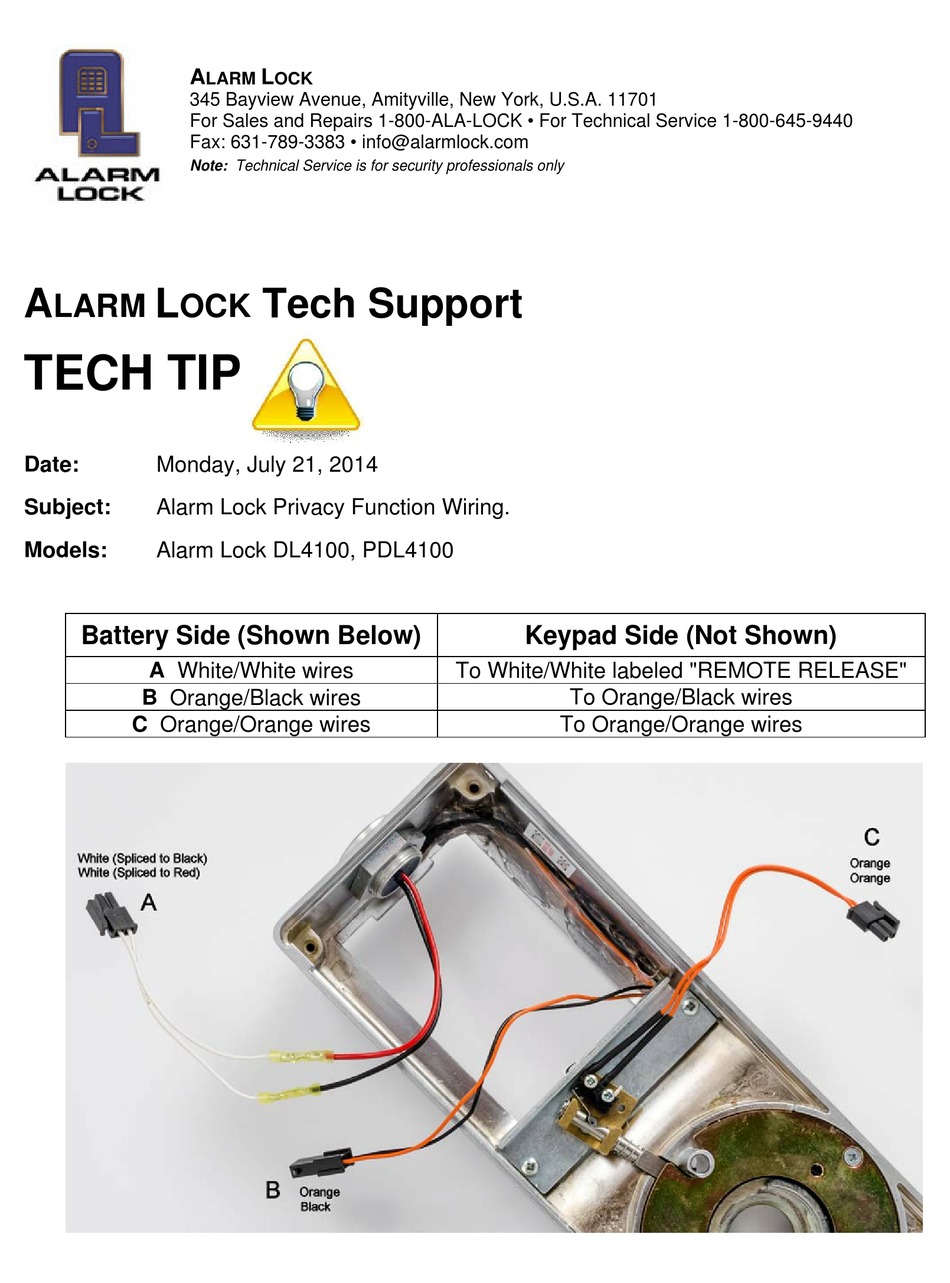 ALARM LOCK DL4100 SERIES TECH TIPS Pdf Download ManualsLib