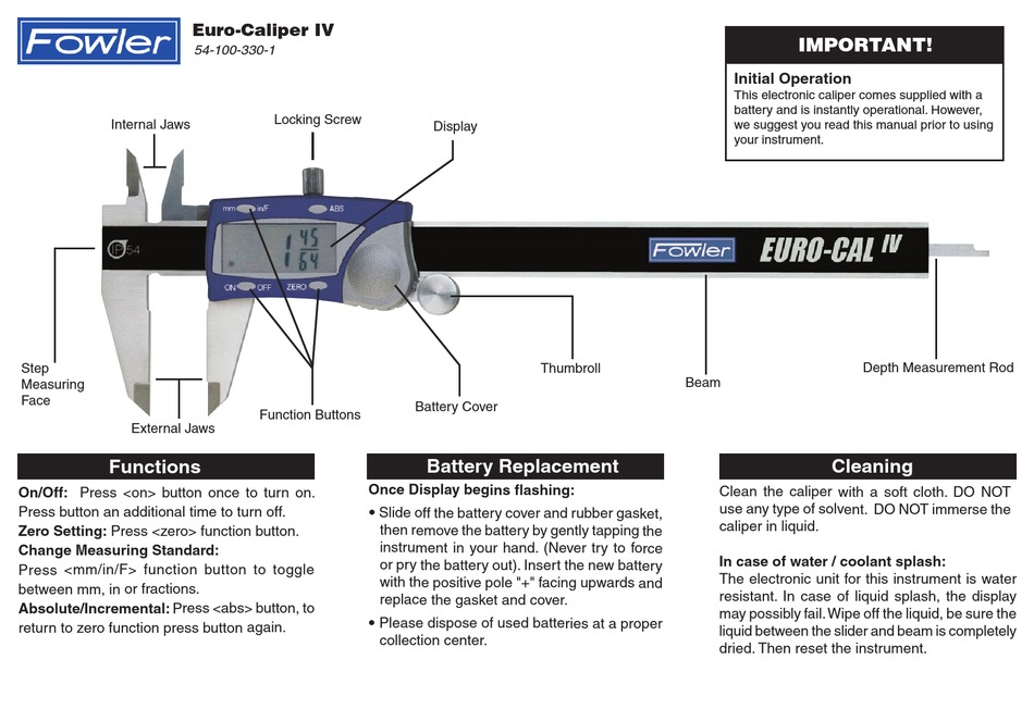 FOWLER EUROCALIPER IV QUICK START MANUAL Pdf Download ManualsLib