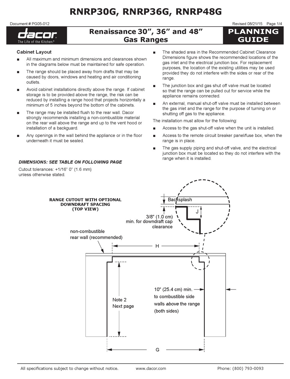 DACOR RENAISSANCE SERIES PLANNING MANUAL Pdf Download ManualsLib
