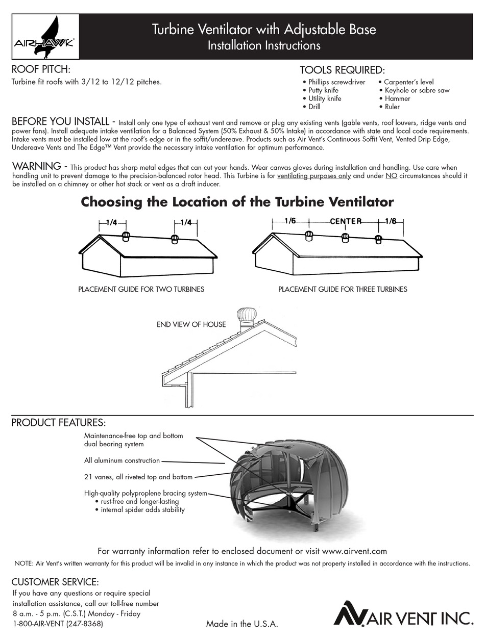 turbine ventilator installation