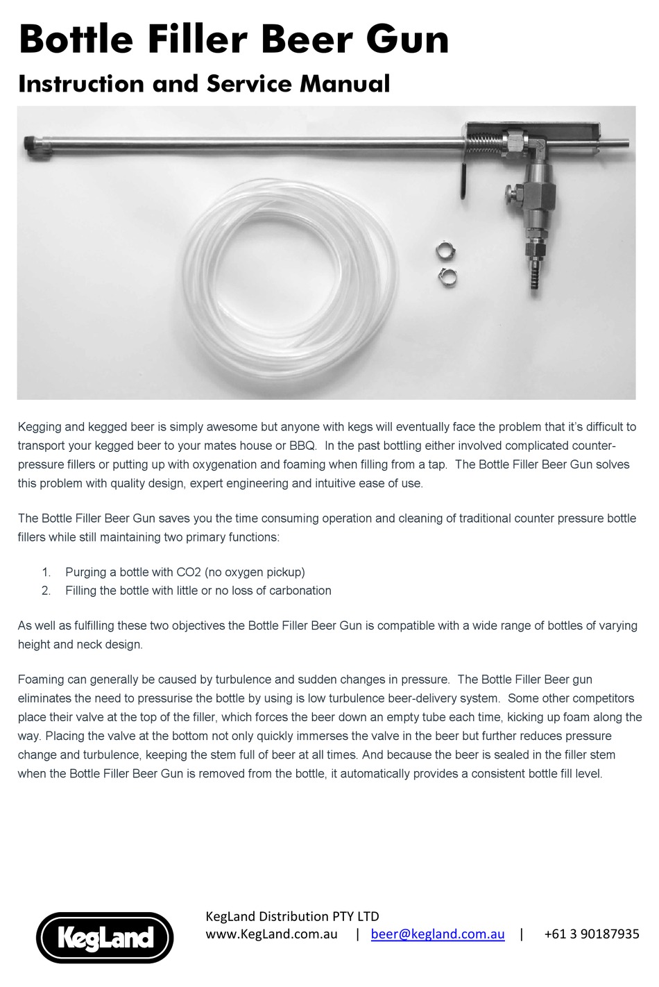 KEGLAND BOTTLE FILLER BEER GUN INSTRUCTION AND SERVICE MANUAL Pdf Download ManualsLib
