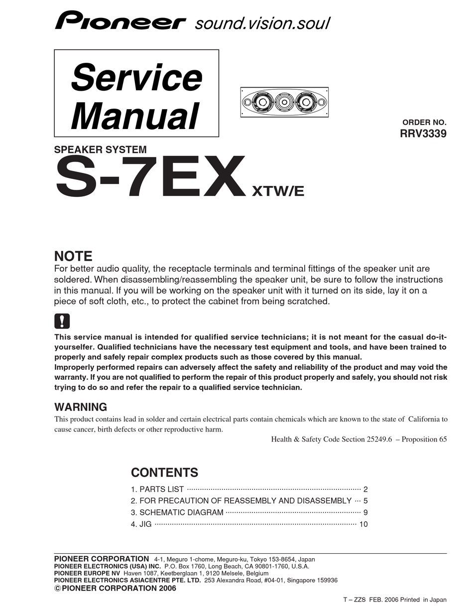 Pioneer S 7ex Xtw E Service Manual Pdf Download Manualslib