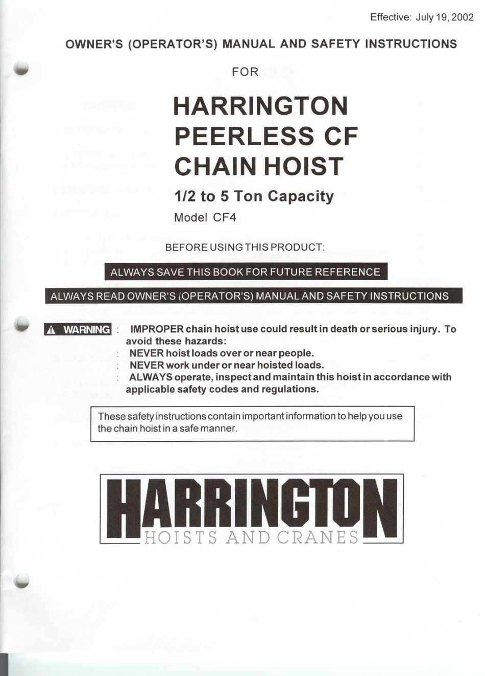 HARRINGTON CF4 OWNER'S MANUAL Pdf Download ManualsLib