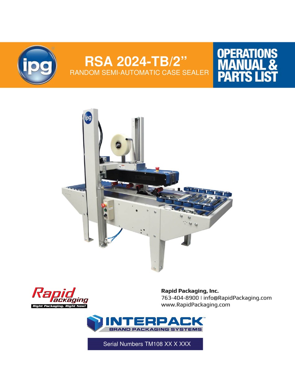 INTERPACK IPG RSA 2024TB/2” OPERATIONS MANUAL & PARTS LIST Pdf