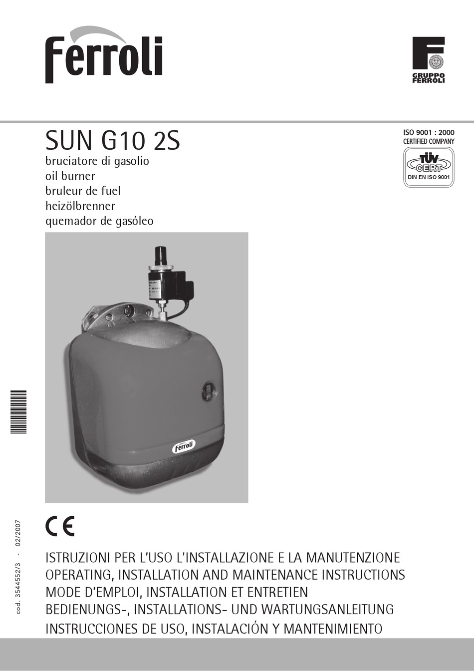FERROLI SUN G10 2S OPERATING, INSTALLATION AND MAINTENANCE INSTRUCTIONS ...