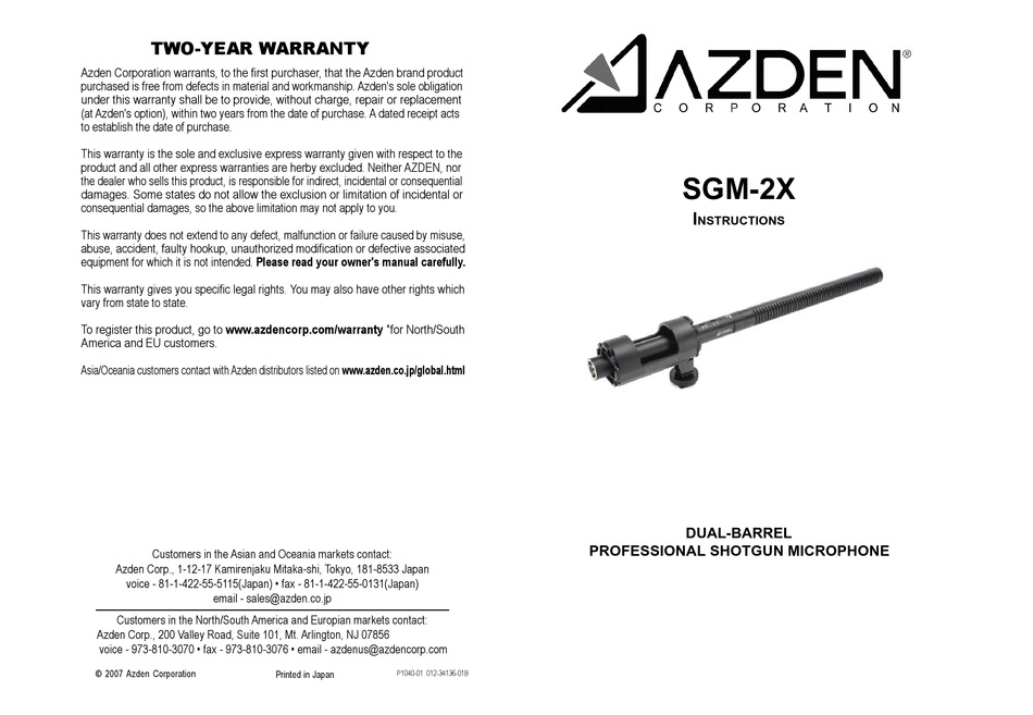 Azden Sgm 2x Instructions Pdf Download Manualslib