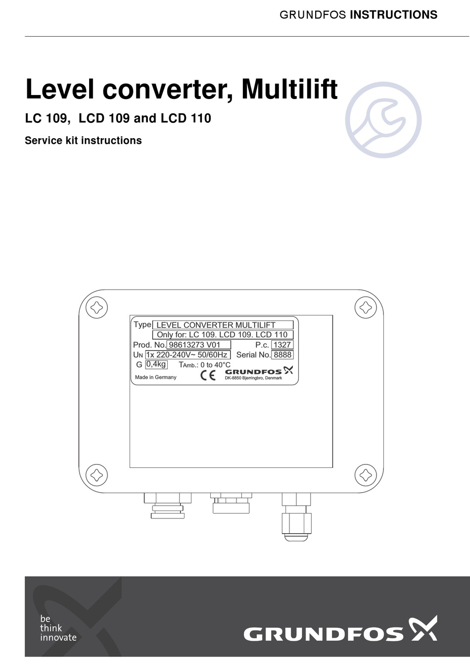 GRUNDFOS LC 109 SERVICE KIT INSTRUCTIONS Pdf Download | ManualsLib