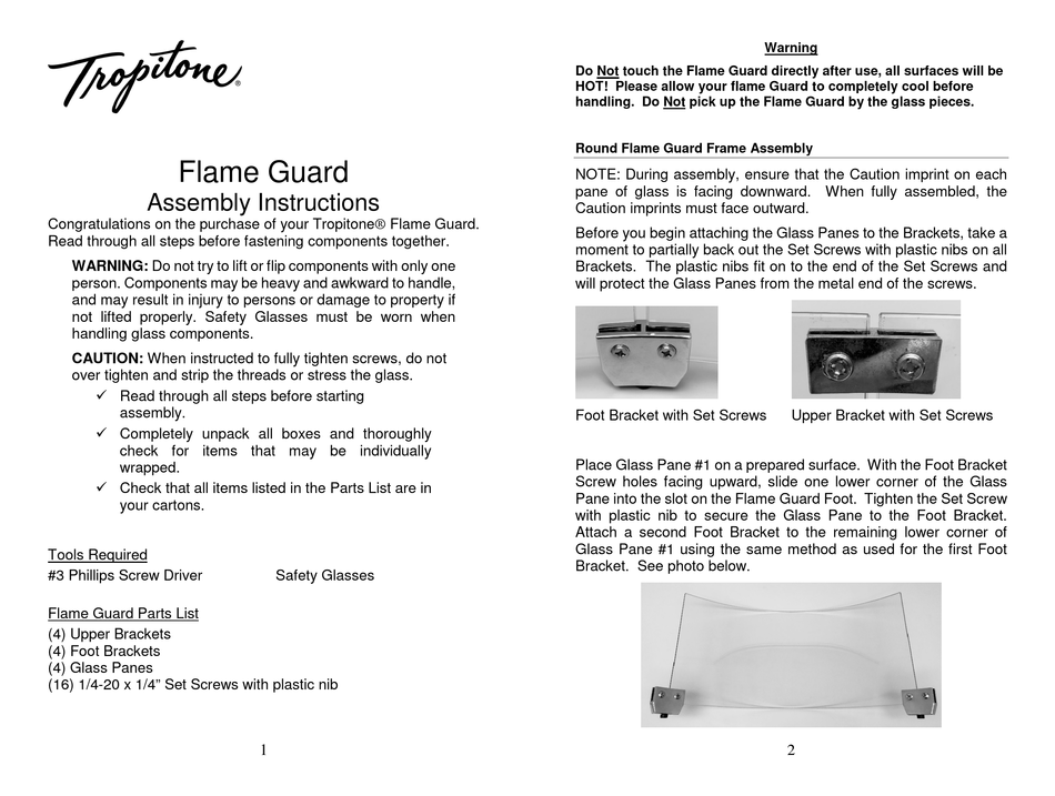 TROPITONE FLAME GUARD ASSEMBLY INSTRUCTIONS Pdf Download ManualsLib