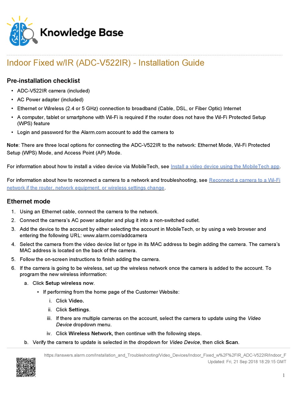 ALARM.COM ADC-V522IR INSTALLATION MANUAL Pdf Download | ManualsLib