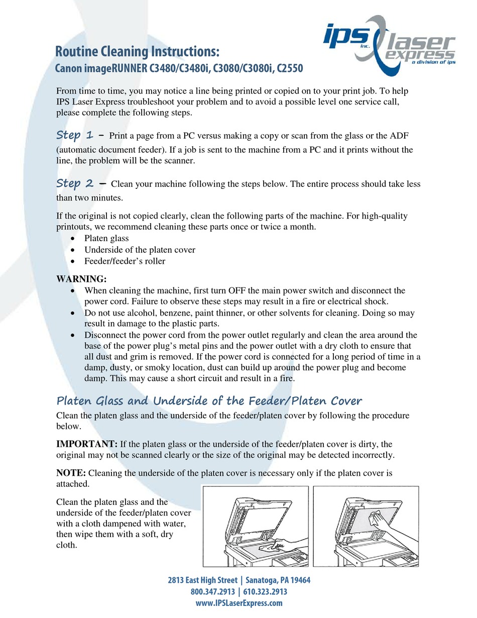 Canon Imagerunner C3480 Installation And Cleaning Instructions Pdf Download Manualslib