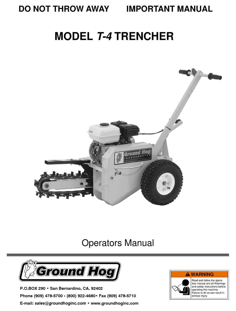GROUND HOG T4 OPERATOR'S MANUAL Pdf Download ManualsLib