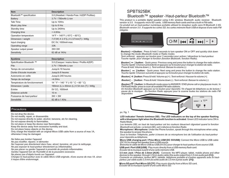 escape bluetooth speaker spbt925bk