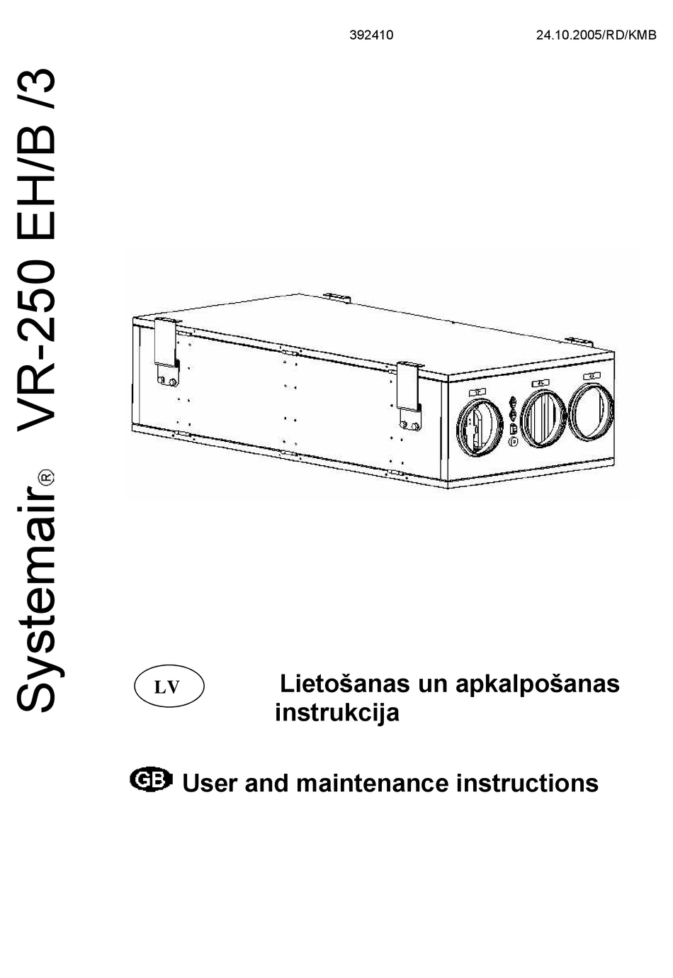 Systemair Vr Eh B User And Maintenance Instructions Pdf Download