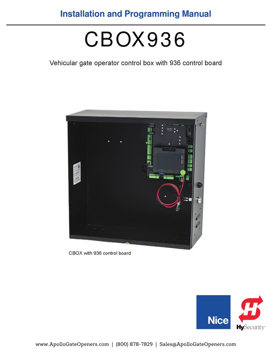 NICE HYSECURITY CBOX936 INSTALLATION AND PROGRAMMING MANUAL Pdf