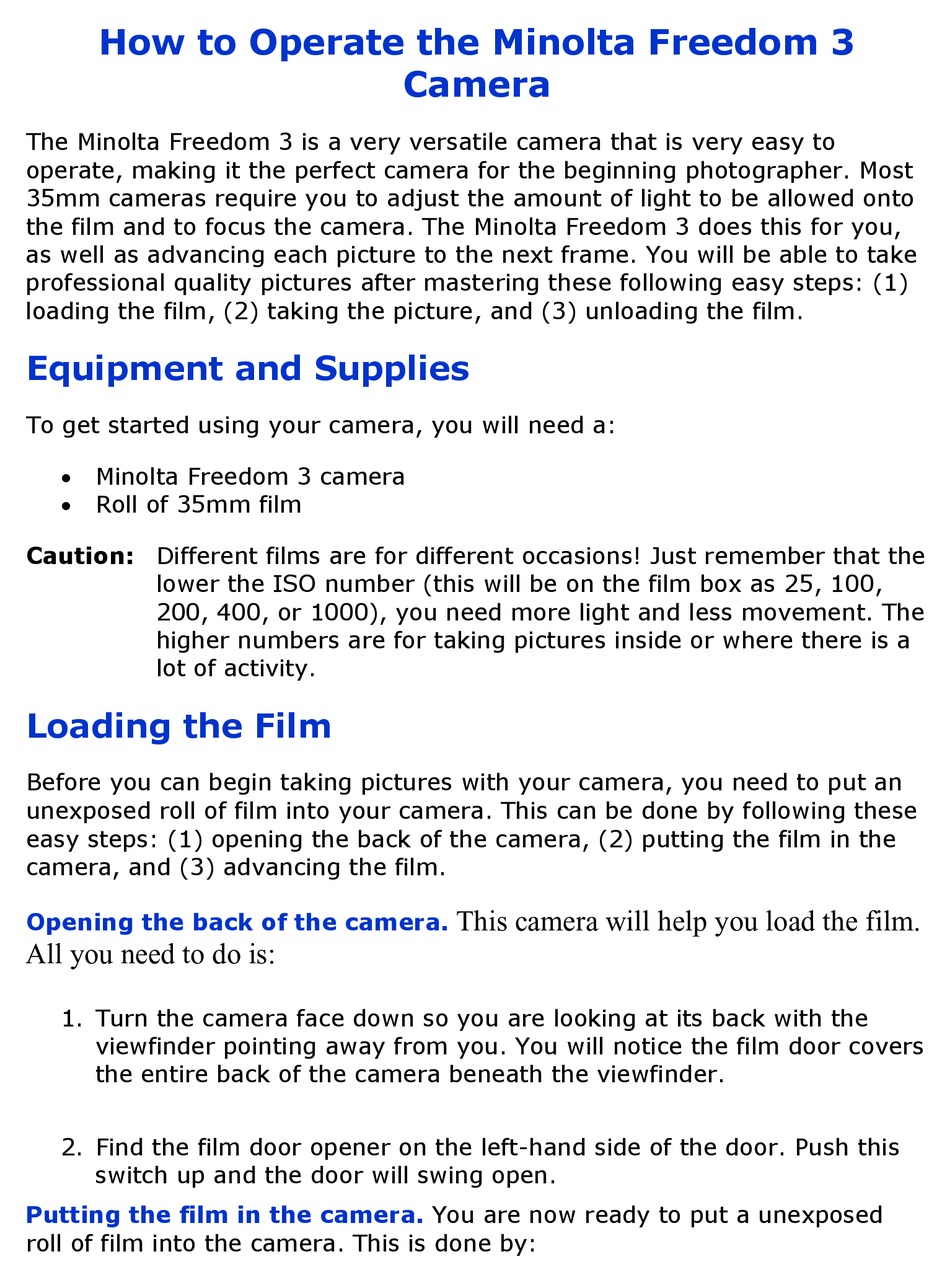 MINOLTA FREEDOM 3 HOW TO OPERATE Pdf Download ManualsLib