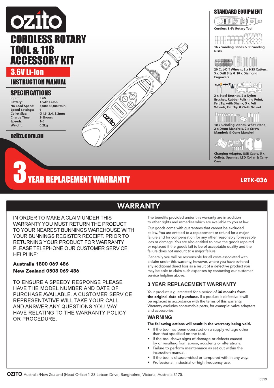 Ozito cordless rotary online tool