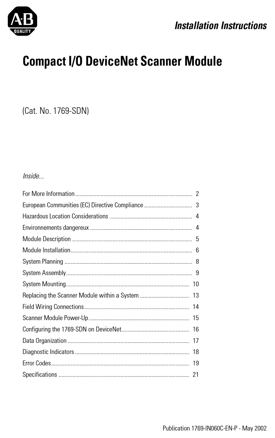 ROCKWELL AUTOMATION 40072-107-01 INSTALLATION INSTRUCTIONS MANUAL Pdf ...