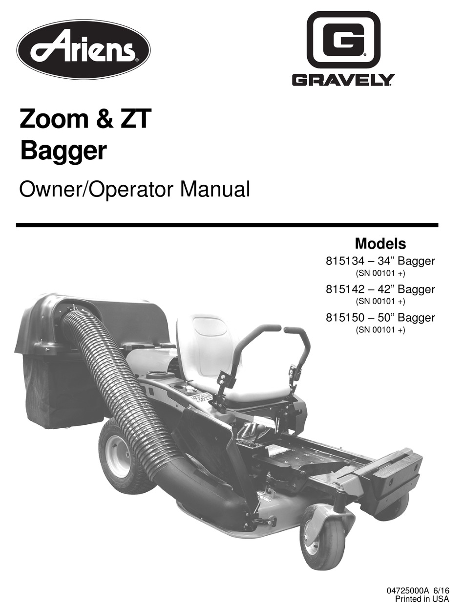 GRAVELY ARIENS 815134 OWNER'S/OPERATOR'S MANUAL Pdf Download | ManualsLib