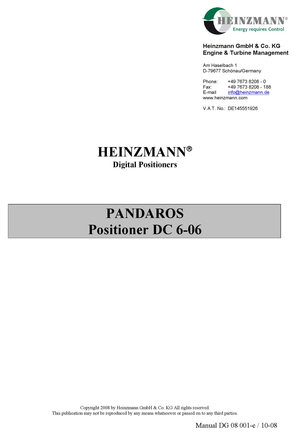 Heinzmann Pandaros Dc 6 06 Manual Pdf Download Manualslib