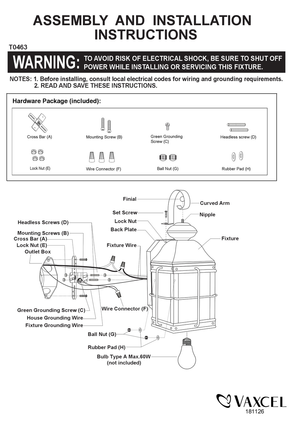 LOWES T0463 ASSEMBLY AND INSTALLATION INSTRUCTIONS Pdf Download