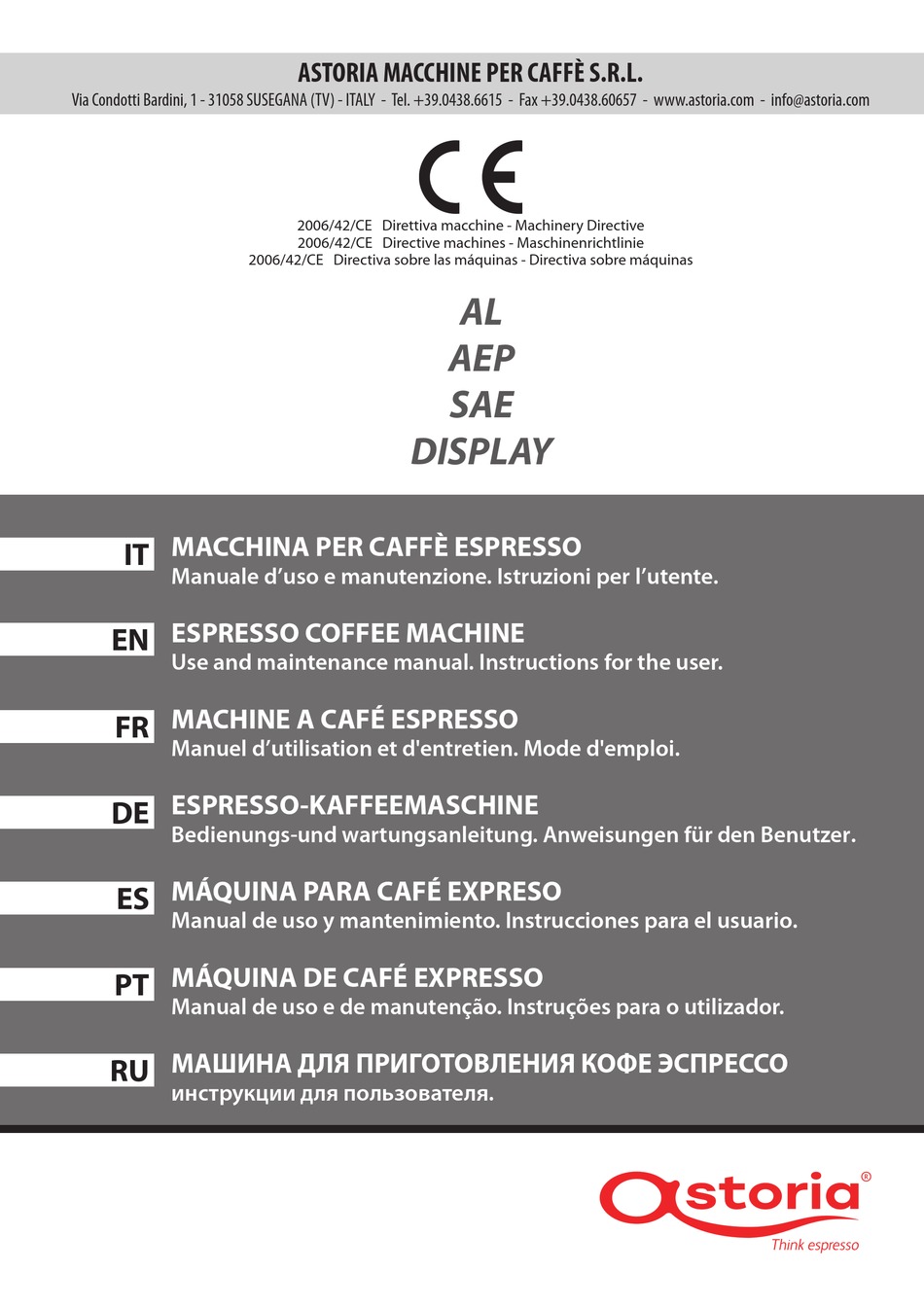 ASTORIA AL USE AND MAINTENANCE MANUAL 