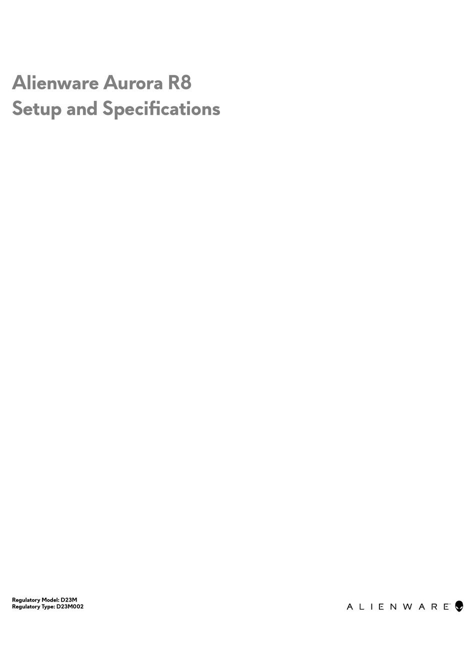 ALIENWARE AURORA R8 SETUP AND SPECIFCATIONS Pdf Download | ManualsLib