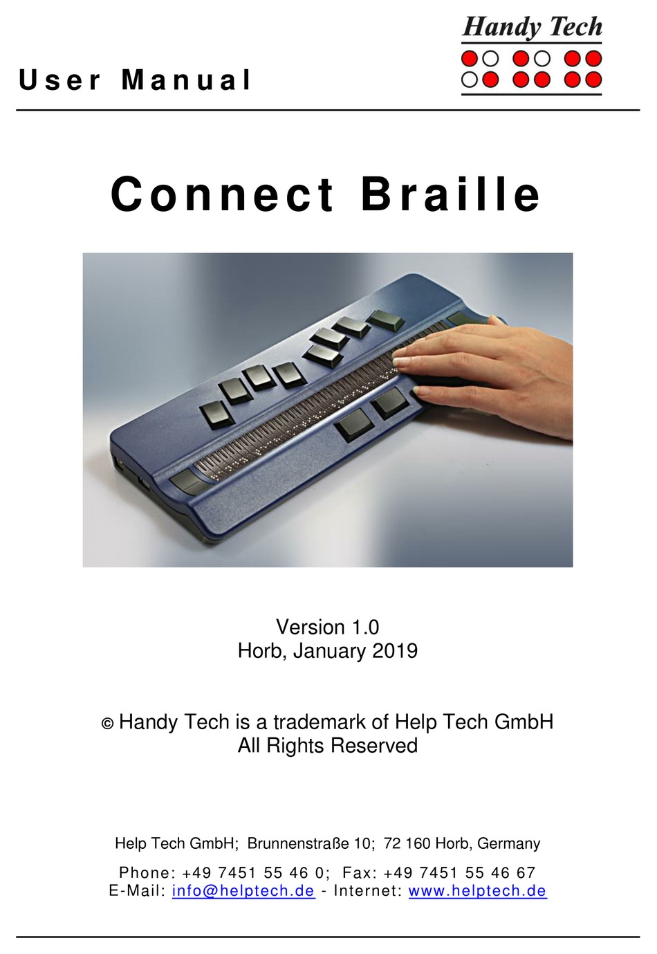 HANDY TECH CONNECT BRAILLE USER MANUAL Pdf Download ManualsLib
