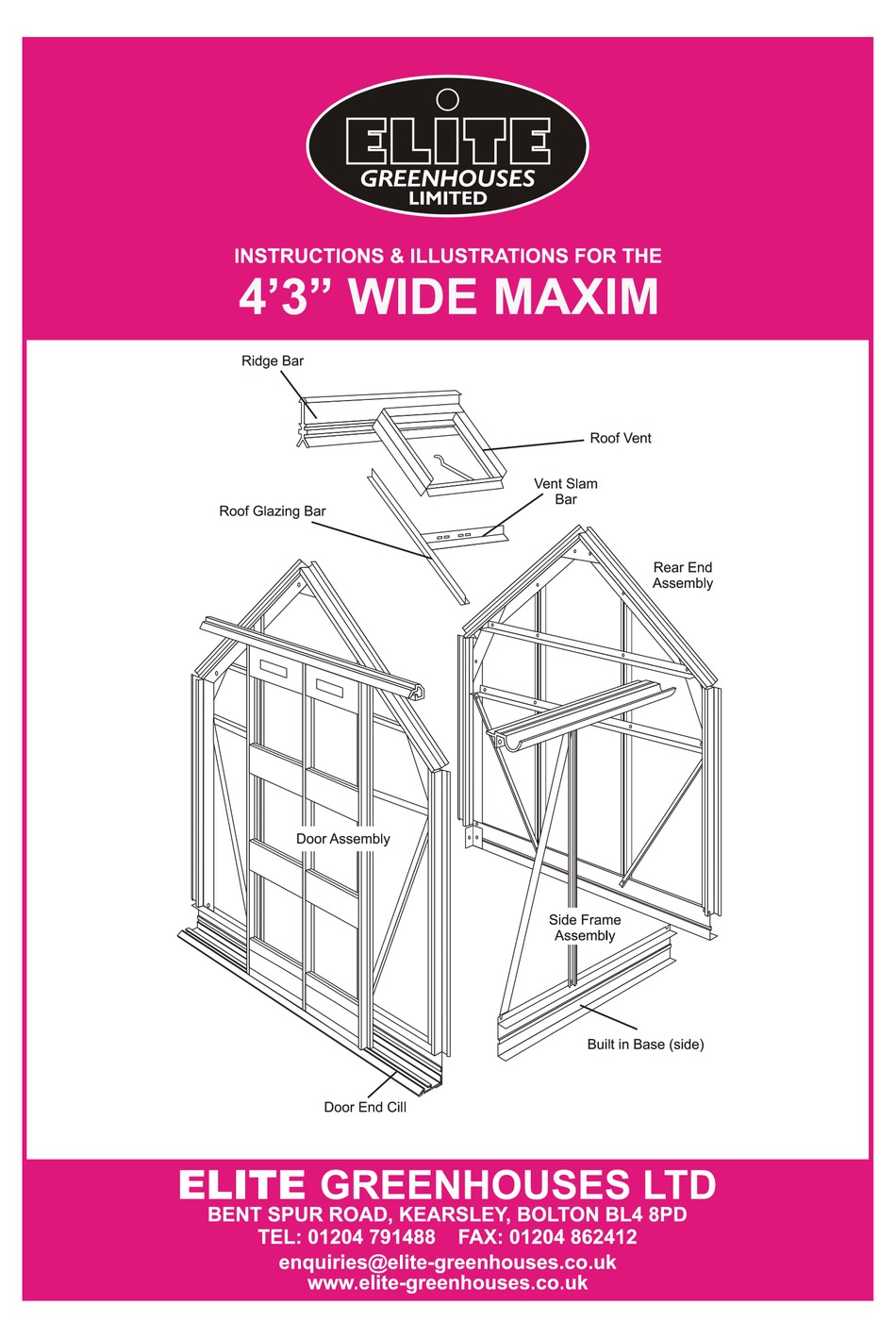 ELITE GREENHOUSES WIDE MAXIM INSTRUCTIONS & ILLUSTRATIONS Pdf Download