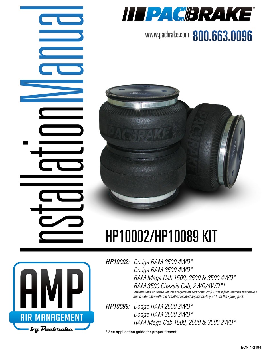 PACBRAKE HP10089 KIT INSTRUCTION MANUAL Pdf Download ManualsLib